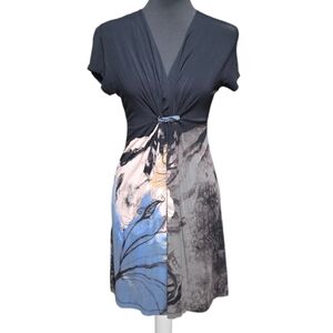 Anama Black and Blue Abstract Printed Dress Size M